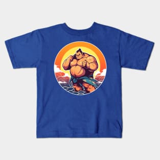 Sumo fighter at the beach Kids T-Shirt